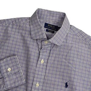 Polo Ralph Lauren Mens Button Down Shirt Purple Plaid Stretch Cotton Size M